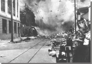 Earthquake damage on a street in Nelson in 1931