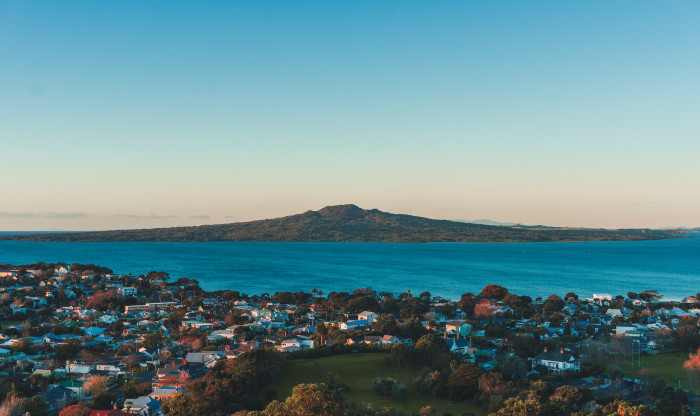 View of Rangitoto taken from Auckland as the sun sets