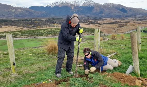 Professor Mark Stirling and Will Oliver from the University of Otago working hard to install one of the seismometers.