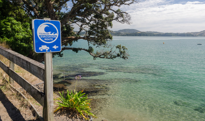 mercury bay coromandel tsunami sign